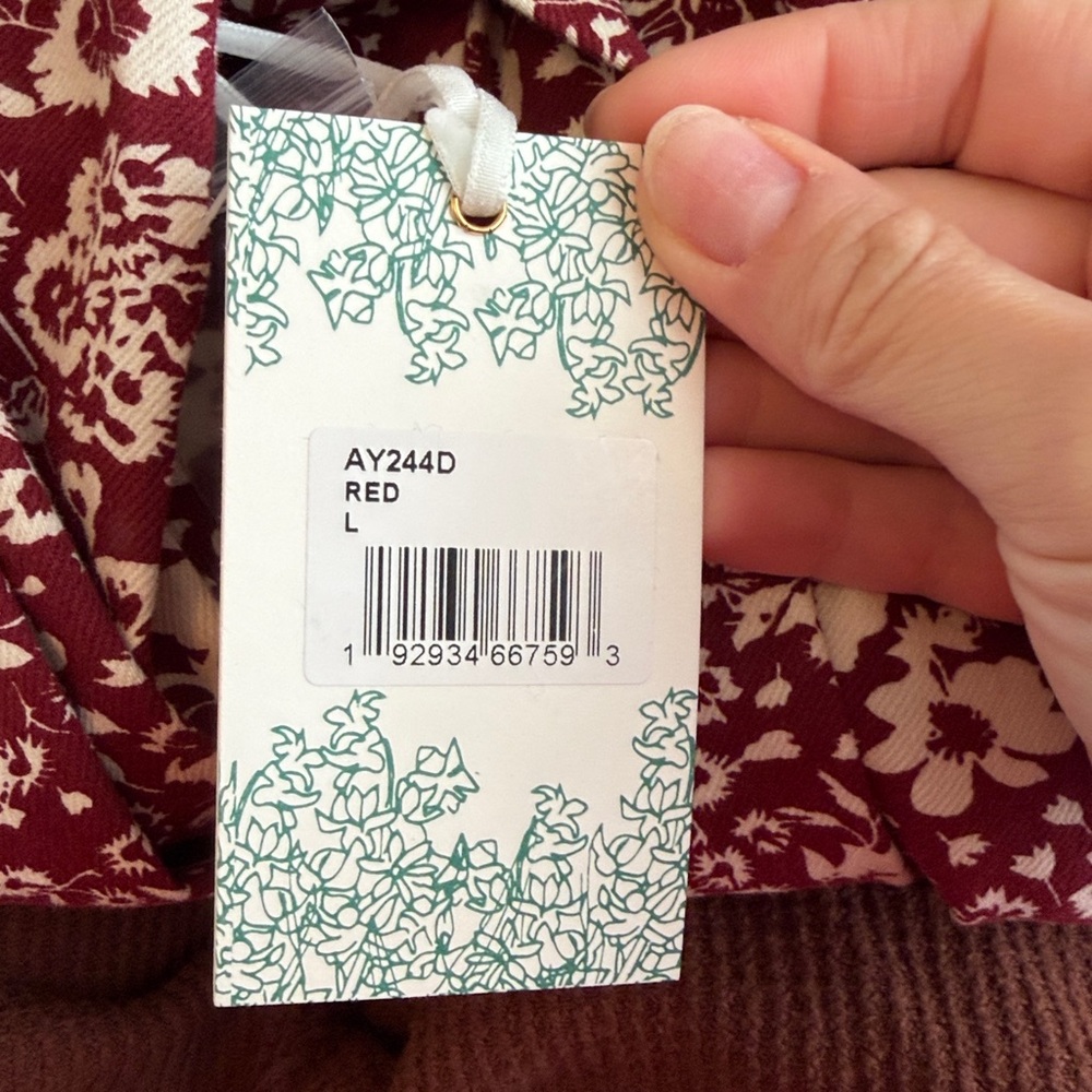 HYACINTH HOUSE Maroon Floral Front Zip Begonia Mini Dress, size large, NWT - Picture 5 of 8